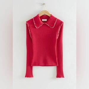 & OTHER STORIES Frilled Edge Ribbed Wool Top Size M NEW WITH TAG